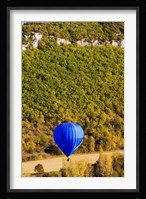 Elevated view of hot air balloon over Dordogne River Valley, Castelnaud-la-Chapelle, Dordogne, Aquitaine, France Fine Art Print