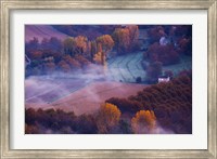 Aerial View of Dordogne River Valley in fog, Domme, Dordogne, Aquitaine, France Fine Art Print