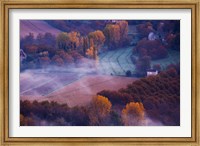 Aerial View of Dordogne River Valley in fog, Domme, Dordogne, Aquitaine, France Fine Art Print