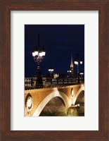 Pont de Pierre bridge across Garonne River with Eglise St-Michel at dusk, Bordeaux, Gironde, Aquitaine, France Fine Art Print