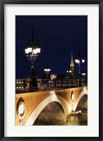 Pont de Pierre bridge across Garonne River with Eglise St-Michel at dusk, Bordeaux, Gironde, Aquitaine, France Fine Art Print