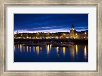 Buildings at the waterfront lit up at dusk, Old Port, La Rochelle, Charente-Maritime, Poitou-Charentes, France Fine Art Print
