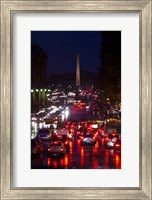 Elevated view of traffic on the road at night viewed from Eglise Madeleine church, Rue Royale, Paris, Ile-de-France, France Fine Art Print