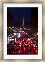Elevated view of traffic on the road at night viewed from Eglise Madeleine church, Rue Royale, Paris, Ile-de-France, France Fine Art Print