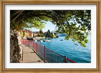 Walkway along the shore of a lake, Varenna, Lake Como, Lombardy, Italy Fine Art Print