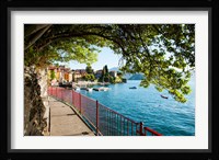 Walkway along the shore of a lake, Varenna, Lake Como, Lombardy, Italy Fine Art Print