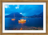 Boats anchored in the Lake Como, Varenna, Lombardy, Italy Fine Art Print