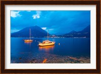 Boats anchored in the Lake Como, Varenna, Lombardy, Italy Fine Art Print