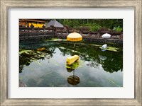 Covered stones with umbrella in ritual pool at holy spring temple, Tirta Empul Temple, Tampaksiring, Bali, Indonesia Fine Art Print