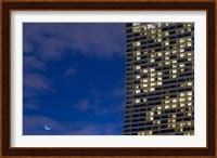 Low angle view of a shopping centre with crescent moon at dusk, Marina Bay Sands, Singapore Fine Art Print