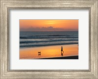 Silhouette of people and dog walking on the beach, Seminyak, Kuta, Bali, Indonesia Fine Art Print