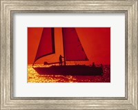 Silhouette of a sailboat in a lake, Lake Michigan, Chicago, Cook County, Illinois, USA Fine Art Print