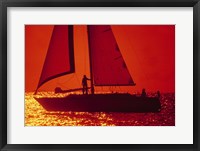 Silhouette of a sailboat in a lake, Lake Michigan, Chicago, Cook County, Illinois, USA Fine Art Print