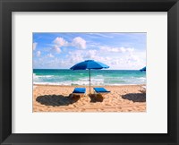 Lounge chairs and beach umbrella on the beach, Fort Lauderdale Beach, Florida, USA Fine Art Print
