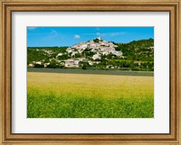 Farm with a town in the background, Simiane-La-Rotonde, Alpes-de-Haute-Provence, Provence-Alpes-Cote d'Azur, France Fine Art Print