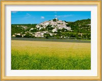 Farm with a town in the background, Simiane-La-Rotonde, Alpes-de-Haute-Provence, Provence-Alpes-Cote d'Azur, France Fine Art Print