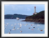 Boats and lighthouse at Phare Du Portzic, Goulet De Brest, Finistere, Brittany, France Fine Art Print