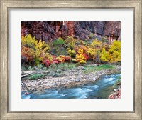 Virgin River and rock face at Big Bend, Zion National Park, Springdale, Utah, USA Fine Art Print