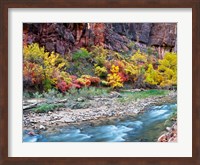 Virgin River and rock face at Big Bend, Zion National Park, Springdale, Utah, USA Fine Art Print