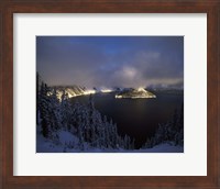 Wizard Island at Crater Lake in winter, Crater Lake National Park, Oregon, USA Fine Art Print