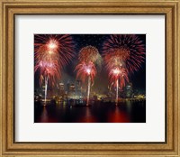 Fireworks display at night on Freedom Festival at Detroit (in Michigan, USA) viewed from Windsor, Ontario, Canada 2013 Fine Art Print