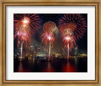 Fireworks display at night on Freedom Festival at Detroit (in Michigan, USA) viewed from Windsor, Ontario, Canada 2013 Fine Art Print