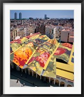 High angle view of Santa Caterina Market with cityscape in the background, Barcelona, Catalonia, Spain Fine Art Print