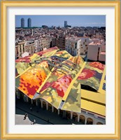 High angle view of Santa Caterina Market with cityscape in the background, Barcelona, Catalonia, Spain Fine Art Print