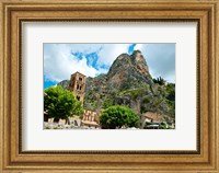 Low angle view of a village at the mountainside, Moustiers-Sainte-Marie, Provence-Alpes-Cote d'Azur, France Fine Art Print