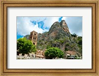 Low angle view of a village at the mountainside, Moustiers-Sainte-Marie, Provence-Alpes-Cote d'Azur, France Fine Art Print