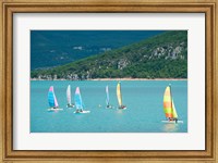 Windsurfers on the lake, Lac de Sainte Croix, Sainte-Croix-Du-Verdon, Provence-Alpes-Cote d'Azur, France Fine Art Print