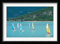 Windsurfers on the lake, Lac de Sainte Croix, Sainte-Croix-Du-Verdon, Provence-Alpes-Cote d'Azur, France Fine Art Print