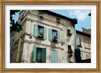 View of an old building with flower pots on each window, Rue Des Arenes, Arles, Provence-Alpes-Cote d'Azur, France Fine Art Print
