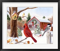 Cardinal, Chickadee & Christmas Barn Fine Art Print