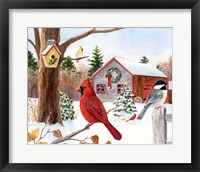 Cardinal, Chickadee & Christmas Barn Fine Art Print