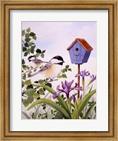 Chickadees And Iris Fine Art Print