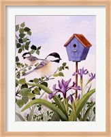 Chickadees And Iris Fine Art Print