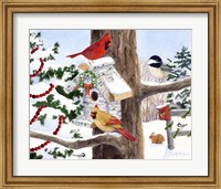Winter Birdhouse And Cardinals Fine Art Print