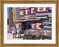 Two female vendors dressed in Mayan costumes displaying products Fine Art Print