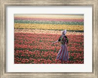Dutch Girl in Tulip Fields Fine Art Print