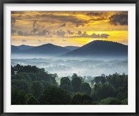 Asheville NC Blue Ridge Mountains Sunset and Fog Landscape Framed Print