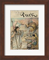 Civilization holding a spear, standing before a benign Chinese emperor Fine Art Print