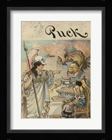 Civilization holding a spear, standing before a benign Chinese emperor Fine Art Print