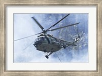 A Bulgarian Air Force Mi-17 helicopter over a forest fire in Bulgaria Fine Art Print