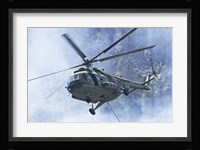 A Bulgarian Air Force Mi-17 helicopter over a forest fire in Bulgaria Fine Art Print