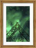 Powerlines and aurora borealis, Tjeldsundet, Norway Fine Art Print