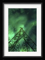 Powerlines and aurora borealis, Tjeldsundet, Norway Fine Art Print