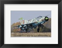 A Bulgarian Air Force MiG-21bis jet fighter taking off Fine Art Print