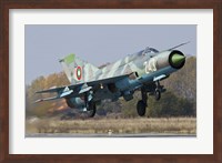 A Bulgarian Air Force MiG-21bis jet fighter taking off Fine Art Print