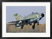 A Bulgarian Air Force MiG-21UM jet fighter taking off Fine Art Print